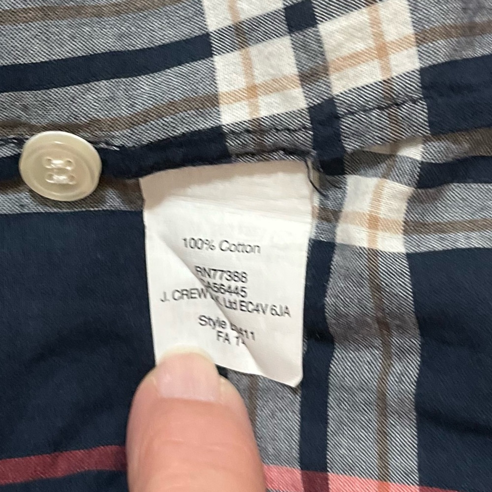 J Crew Plaid Button-Down Shirt - Navy and Coral Sz S - Picture 7 of 8